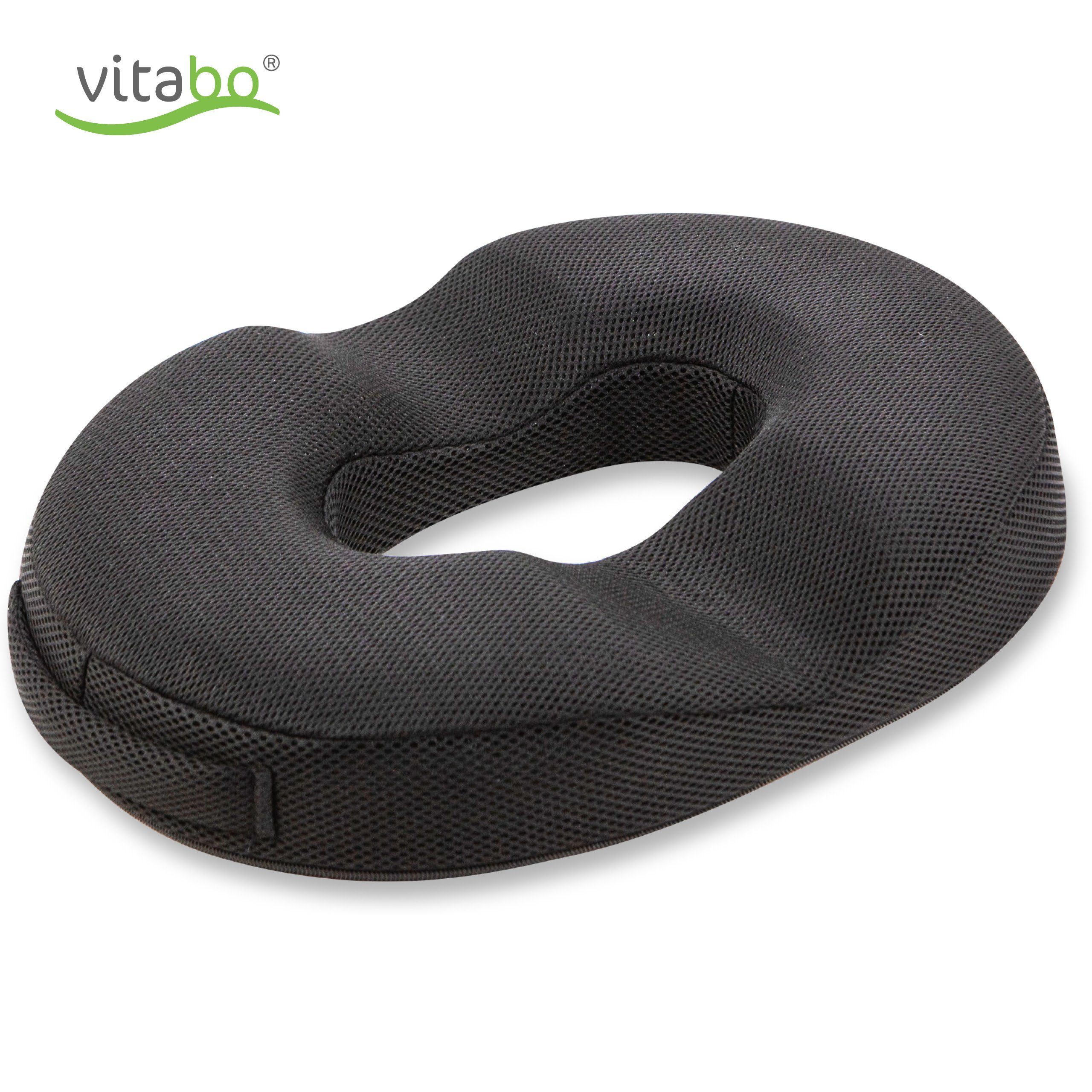 Vitabo Steißbeinkissen Vitabo Ergonomischer Steißbein Sitzring – Steißbeinkissen in O-Form mit Gel-Schicht I Ringkissen, Sitzdonut aus Memory-Schaum (Schwarz), mit kühlender Gel-Auflage, Anti-Rutsch-Noppen an der Unterseite sorgen für einen sicheren