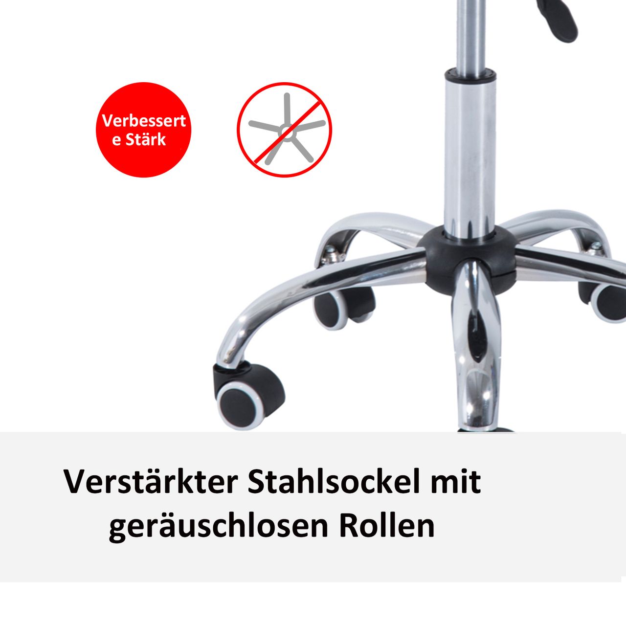 HOMCOM Rollhocker Arbeitshocker Drehhocker Bürostuhl höhenverstellbar, PU Metall, Schwarz, 50 x 54 x (66-78) cm
