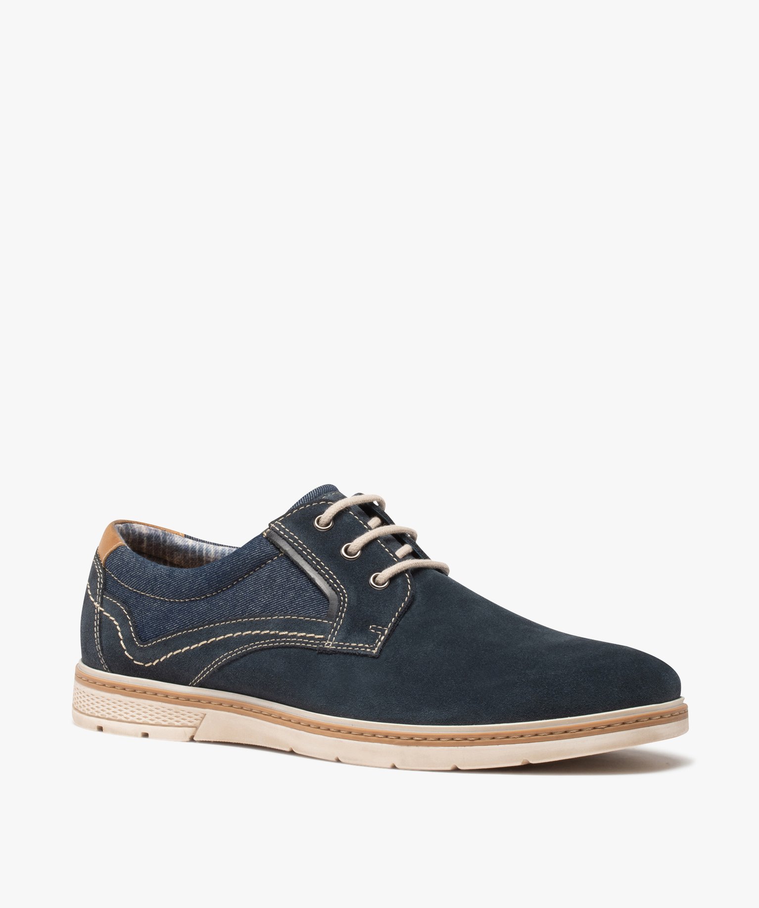 Derbies homme dessus cuir et denim - Tanéo marine | GEMO