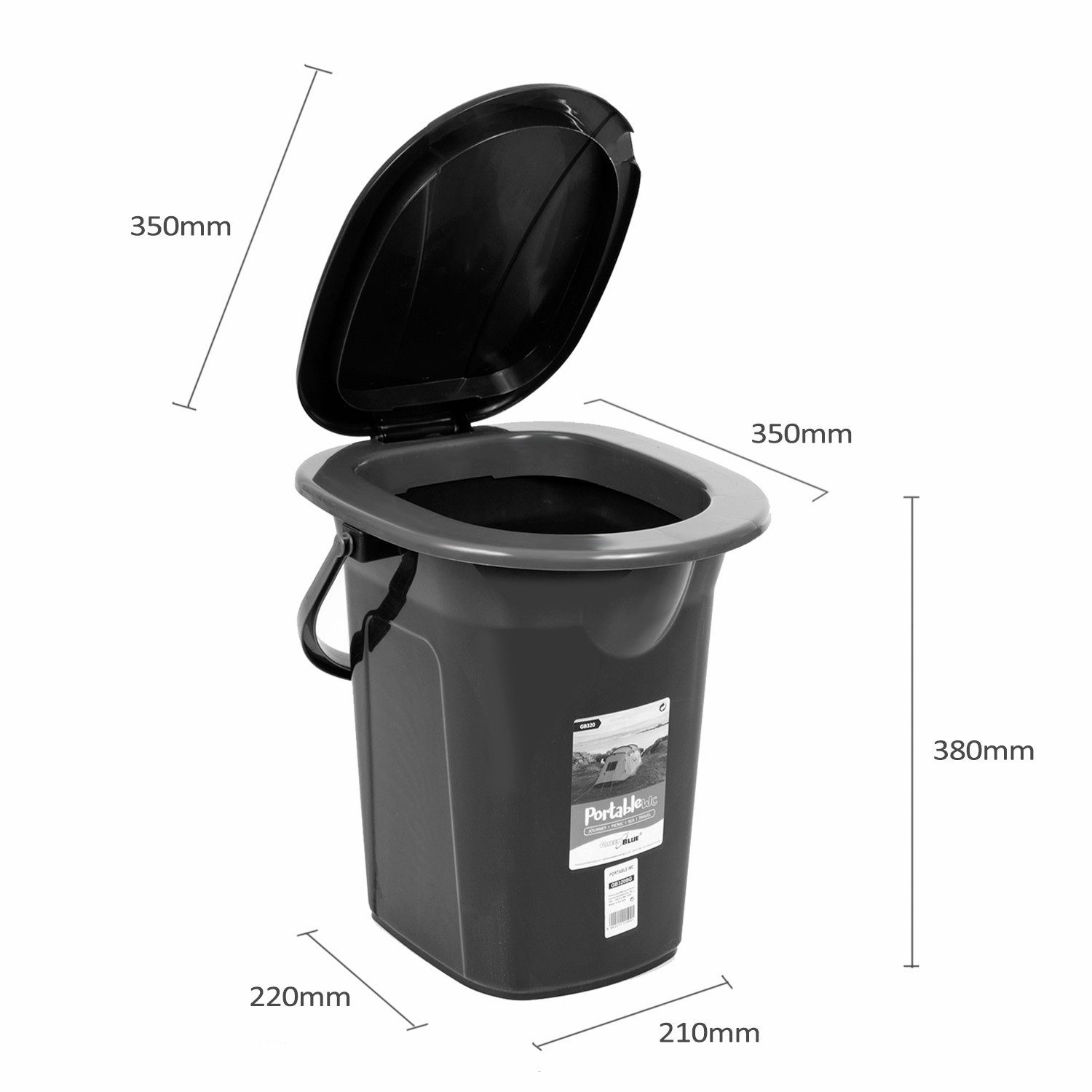 GreenBlue Campingtoilette GB320, mit Tragegriff / Toilettenpapierhalter und Auskipp-Hilfe