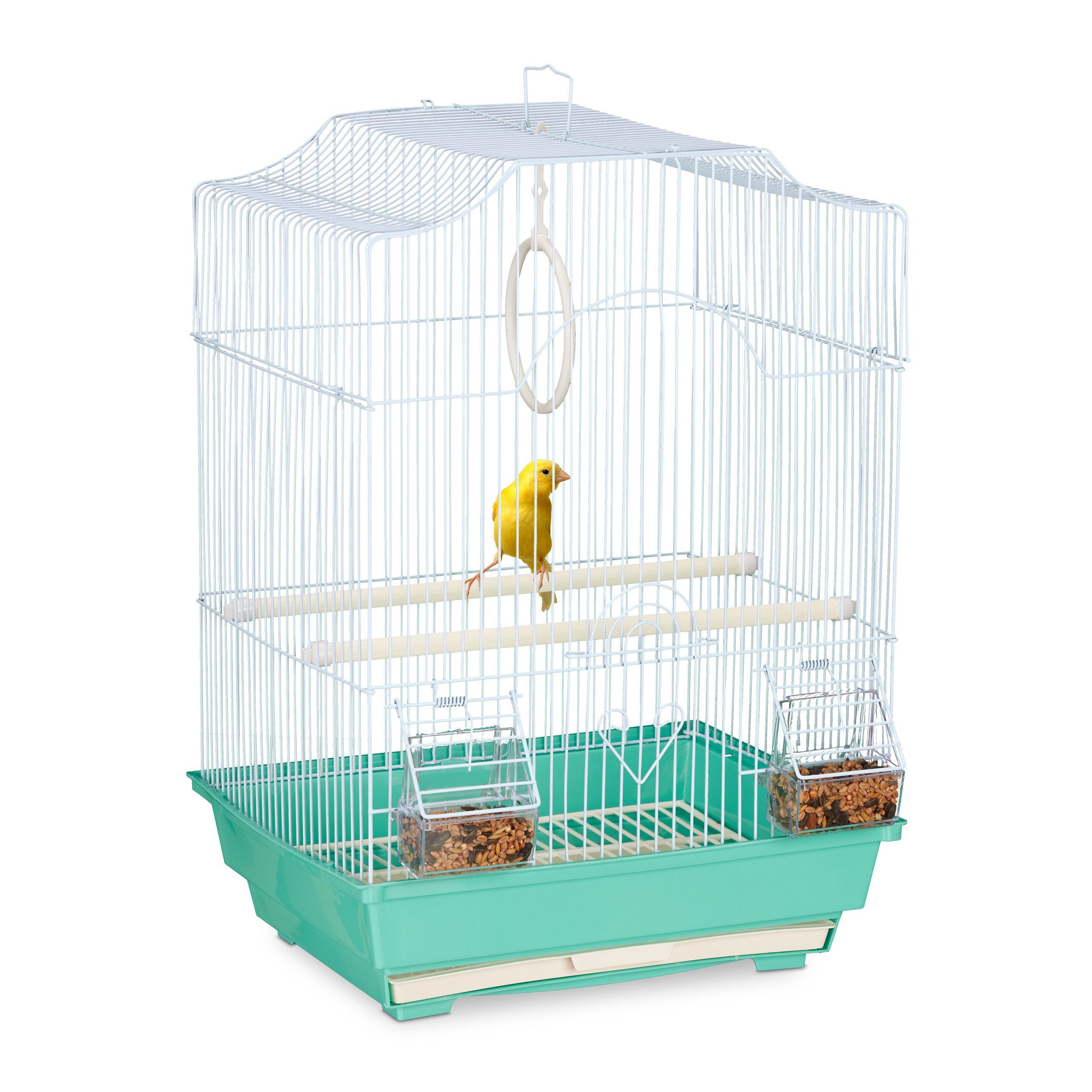 relaxdays Vogelkäfig Vogelkäfig mit Sitzstangen, Grün