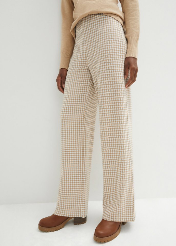 Stretch-Hose mit Hahnentrittmuster, Wide leg