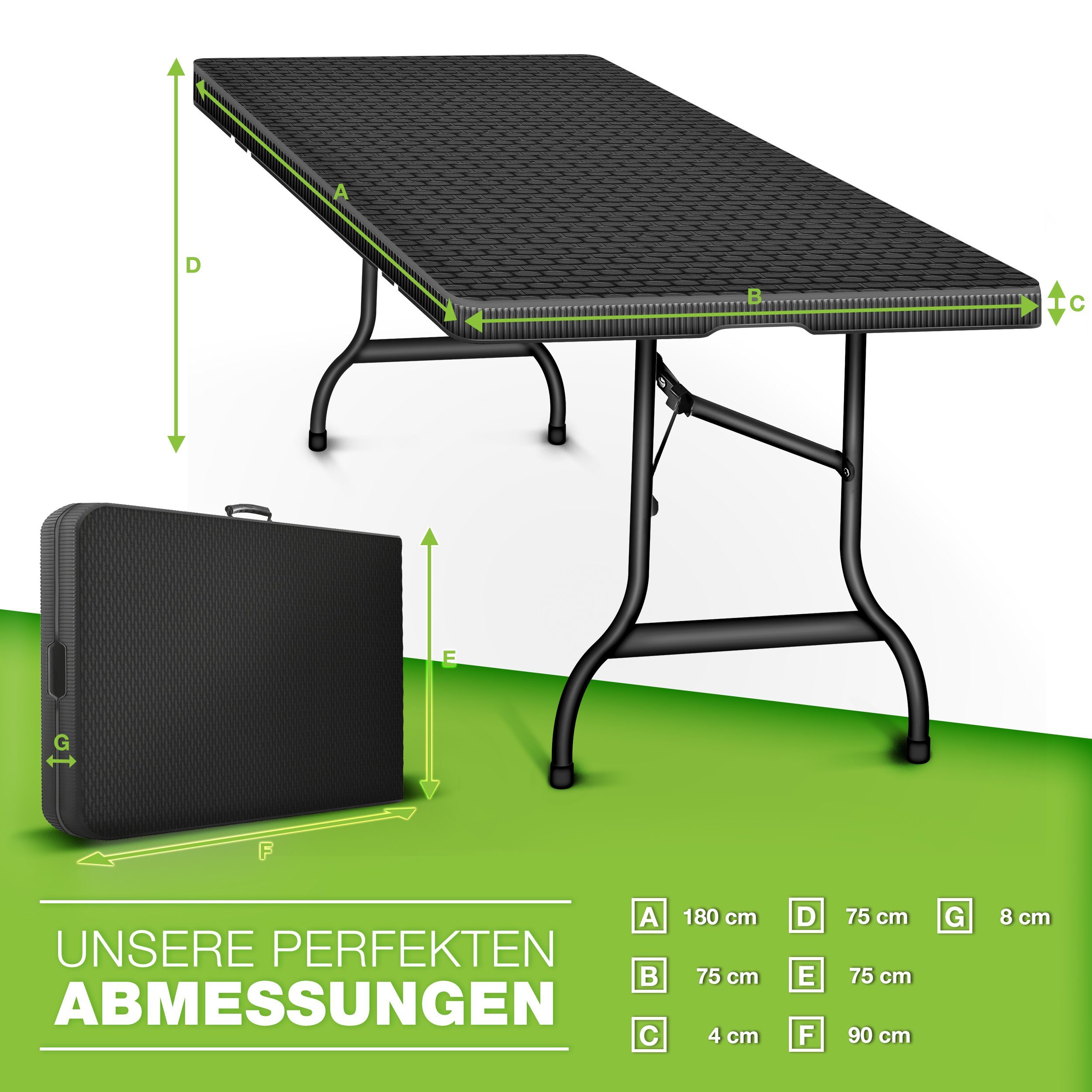 tillvex Gartentisch Buffettisch klappbar Rattan 180x75cm, Klapptisch (Gartentisch), Campingtisch