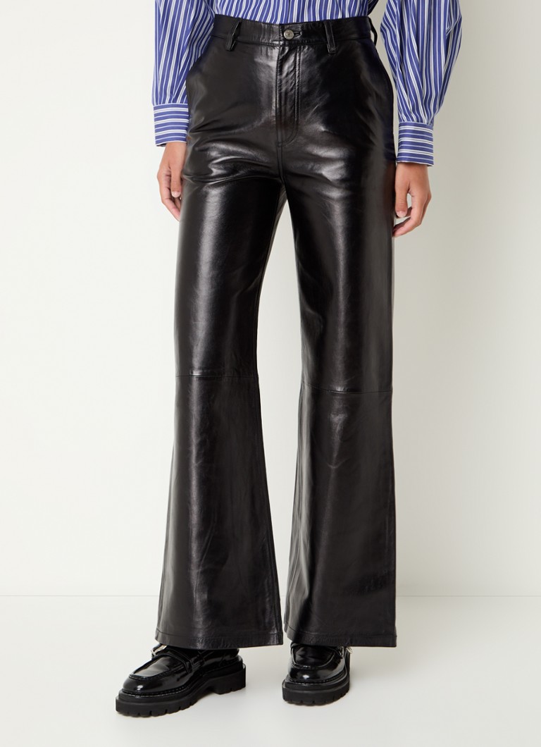 Sandro high-waist wide-fit lambskin trousers