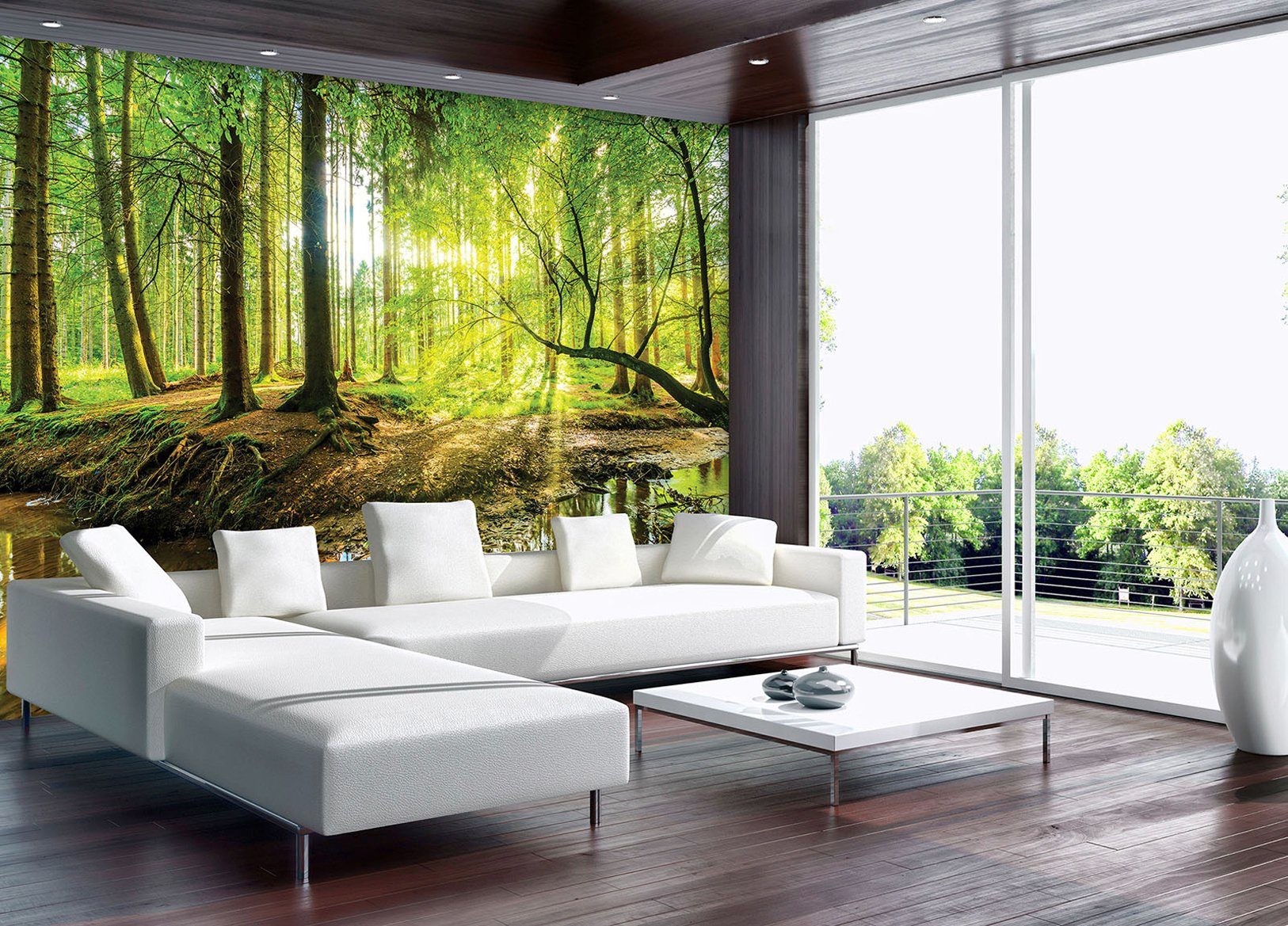Consalnet Vliestapete SONNIGER WALD, grafisch, natur, fototapete für Wohnzimmer oder Schlafzimmer