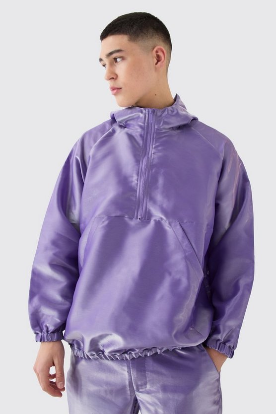 Oversize Metallic Windbreaker mit halbem Reißverschluss