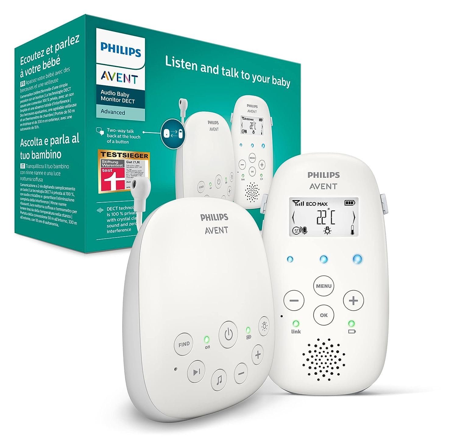 Philips Babyphone Kinderkamera, Baby Kamera, Babyphone, DECT-Technologie, Eco-Mode, Nachtsicht,300m Reichweite,Strahlungsarm, Audio-Überwachung, Mikrofon, Babykamera mit Monitor, Video Kamera, Halterung, Philips Avent, Babyphone mit kamera, Camera ba
