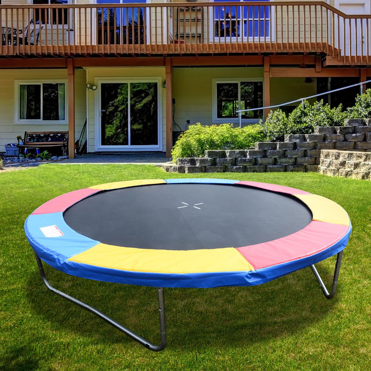 HOMCOM Trampolin Randabdeckung Sicherheitsnetz Wetterplane Leiter 8ft 10ft 12ft 15ft (Randabdeckung: Ø 244cm-Bunt)