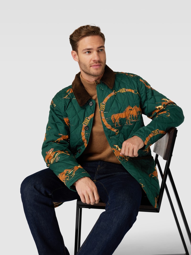Steppjacke mit Motiv-Print Modell 'BARN' in schwarz