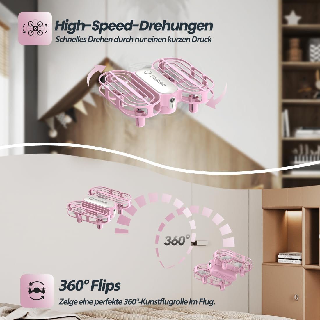 DEERC D11 Mini Kinder Drohne, RC Quadcopter mit 2 modulare Akkus Drohne (Einfachheit: Perfektes Drohnenspielzeug-Geschenk für Anfänger Mädchen)
