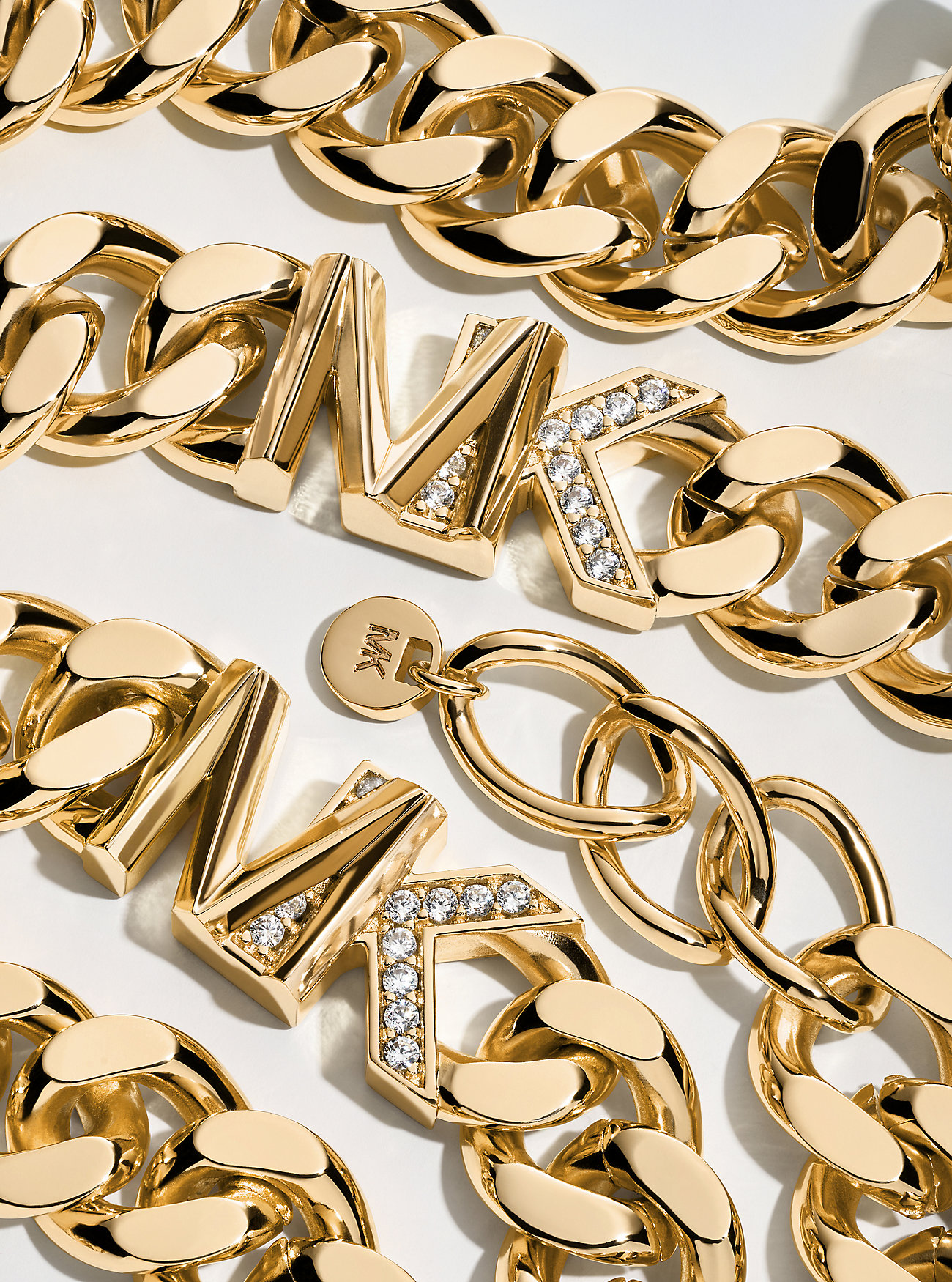 Precious Metal-Plated Brass Pavé Logo Curb Link Necklace - GOLD