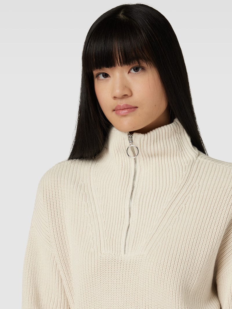 Strickpullover mit Troyer-Kragen in ecru