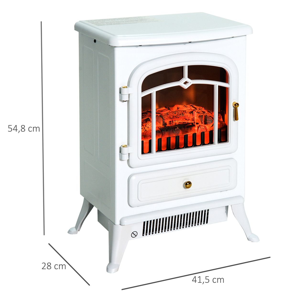 HOMCOM Elektrokamin Kaminofen Flammeneffekt 950/1850W Überhitzungs-Schutz Metall Weiß 41,5 x 28 x 54,8 cm