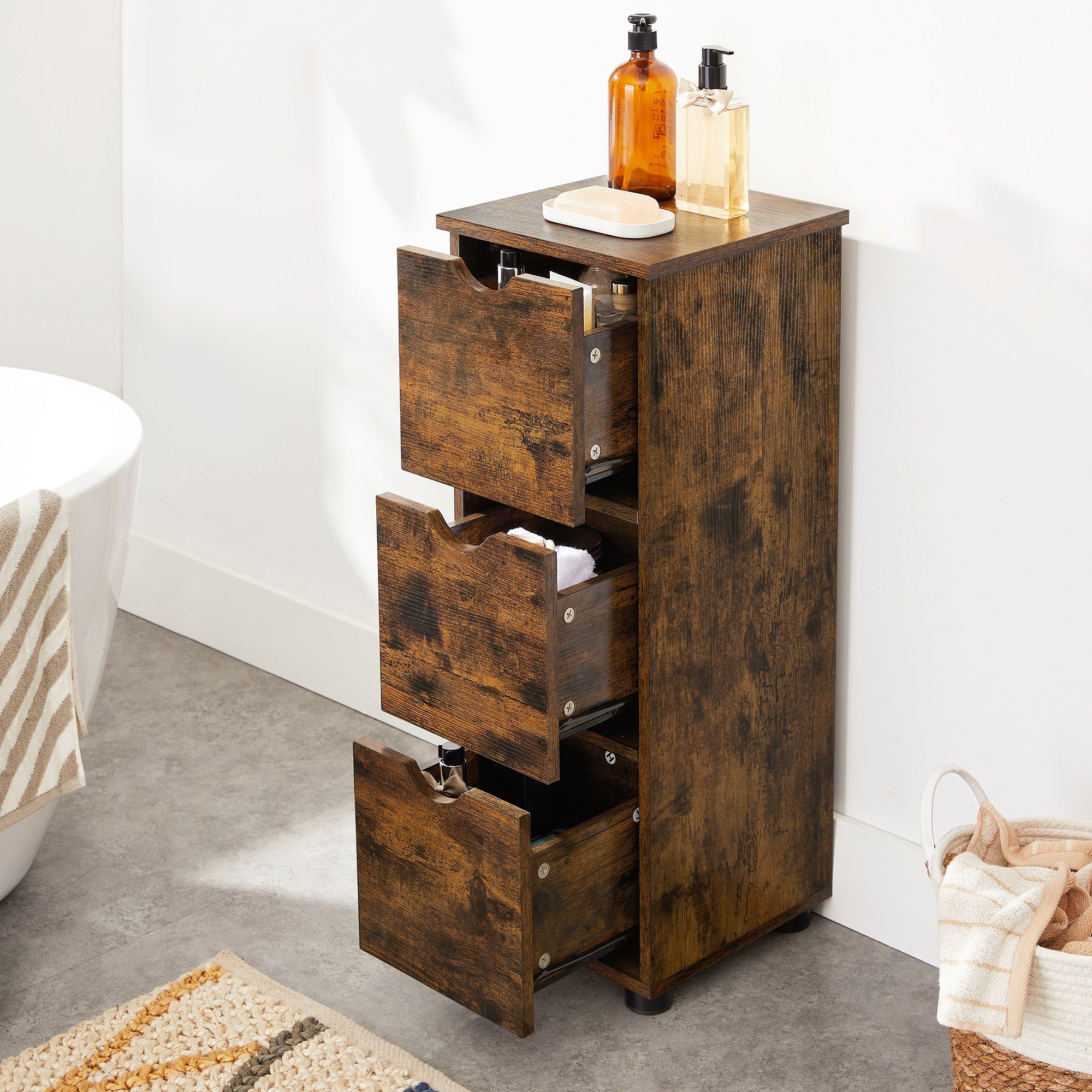 VASAGLE Badkommode Badezimmerschrank, mit 3 Schubladen, 30 x 30 x 80 cm