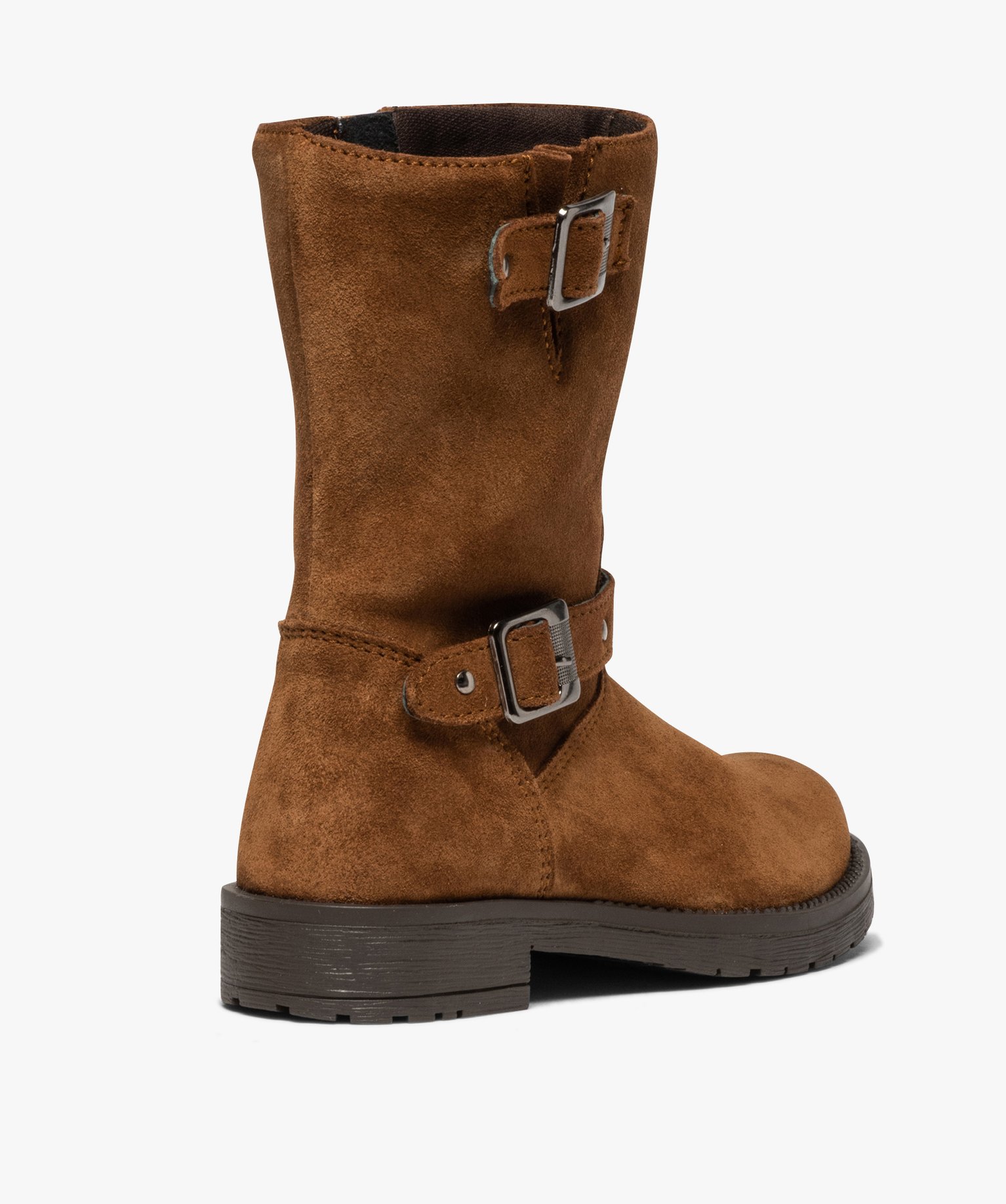 Bottes fille unies dessus cuir à brides décoratives | GEMO