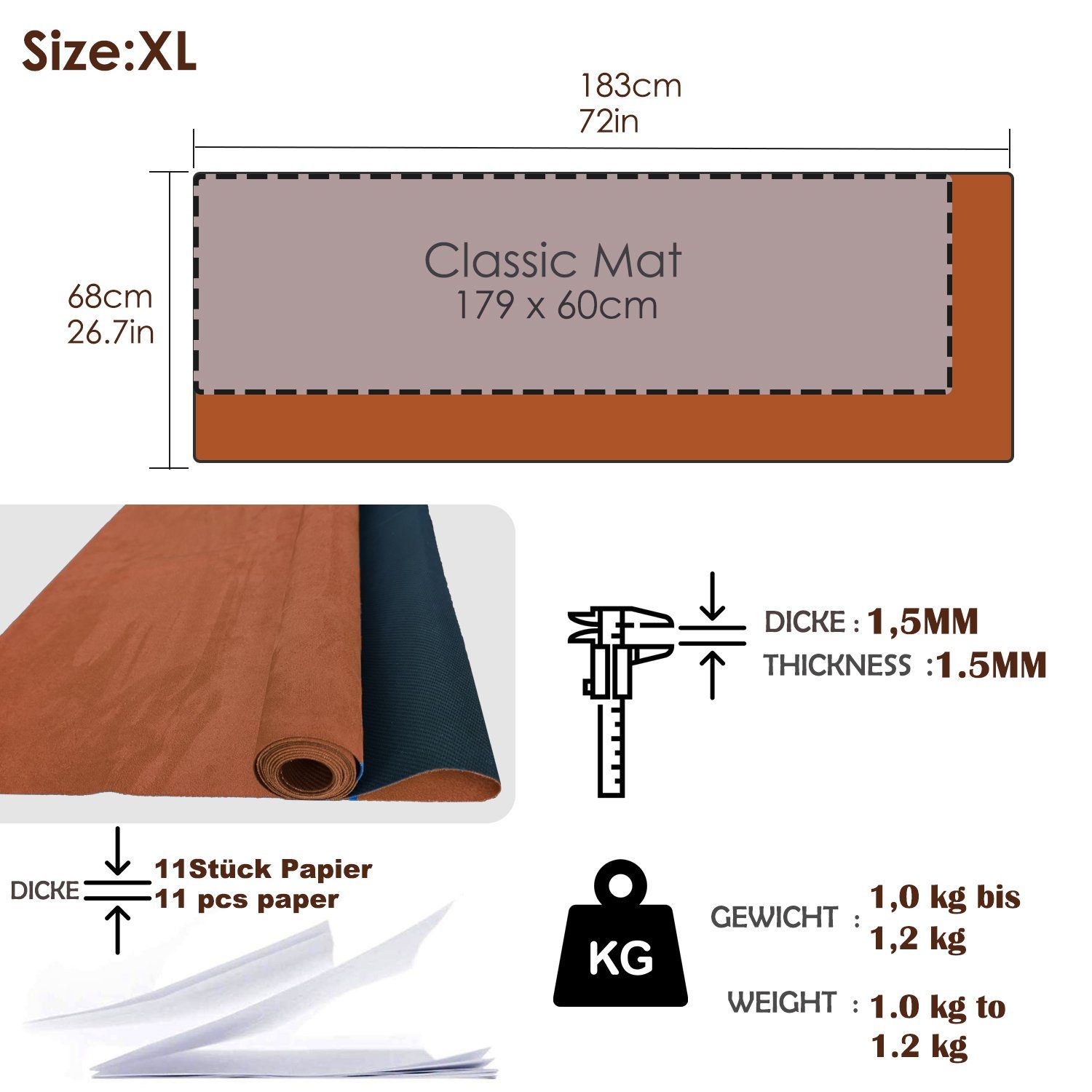GOLDEN Yogamatte GOLDEN Yogamatte Faltbar rutschfest 1,5mm Dünne Leicht Reise Matte/Handtuch aus Naturkautschuk, Waschbar mit Tasche Tragegurt aus Kork, Hot Yoga Bikram Pilates
