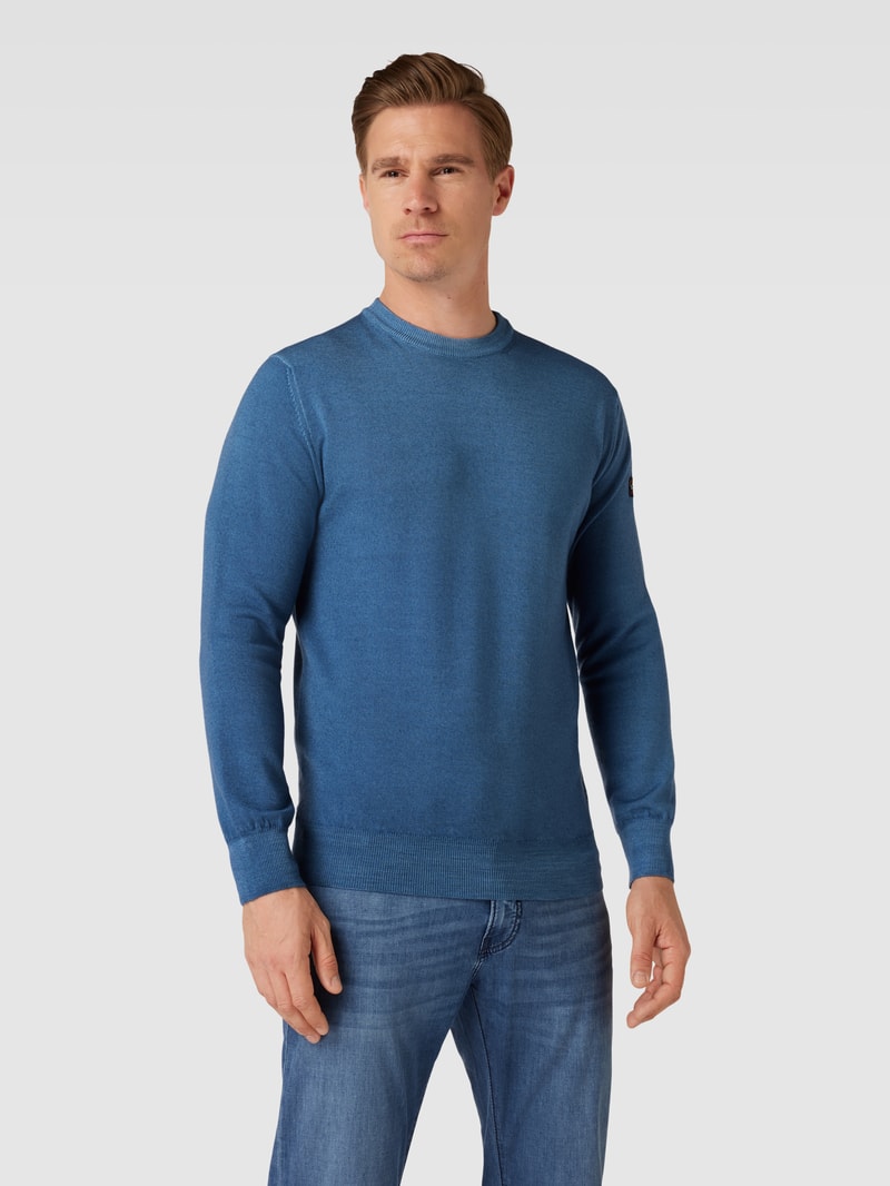 Sweatshirt aus Lanawolle mit Label-Patch in ozean blau meliert