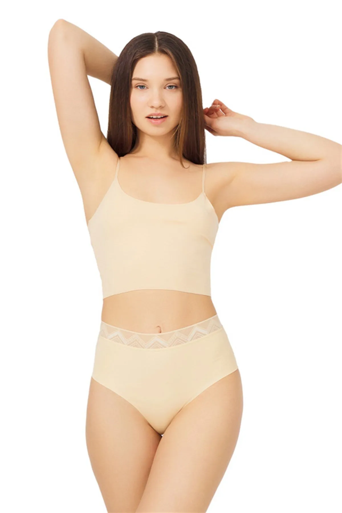 Cottonhill  Hautgemustertes, elastisches, lasergeschnittenes Damen-Bikini-Höschen mit hoher Taille