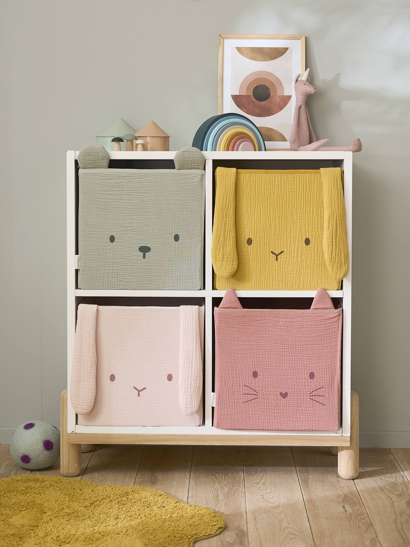 Lot de 2 bacs animaux en gaze de coton lot rose