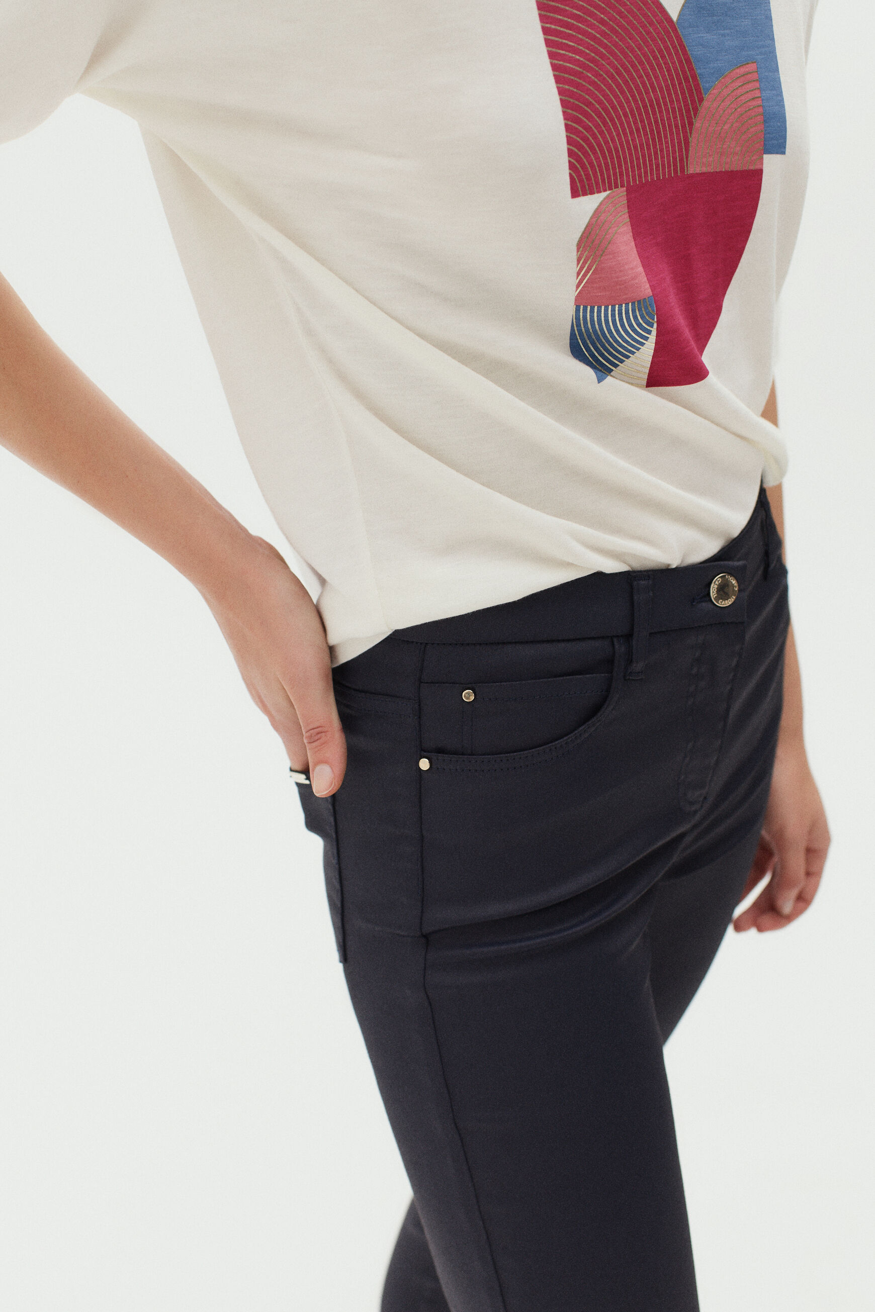 pantalon tony effet enduit bleu marine femme