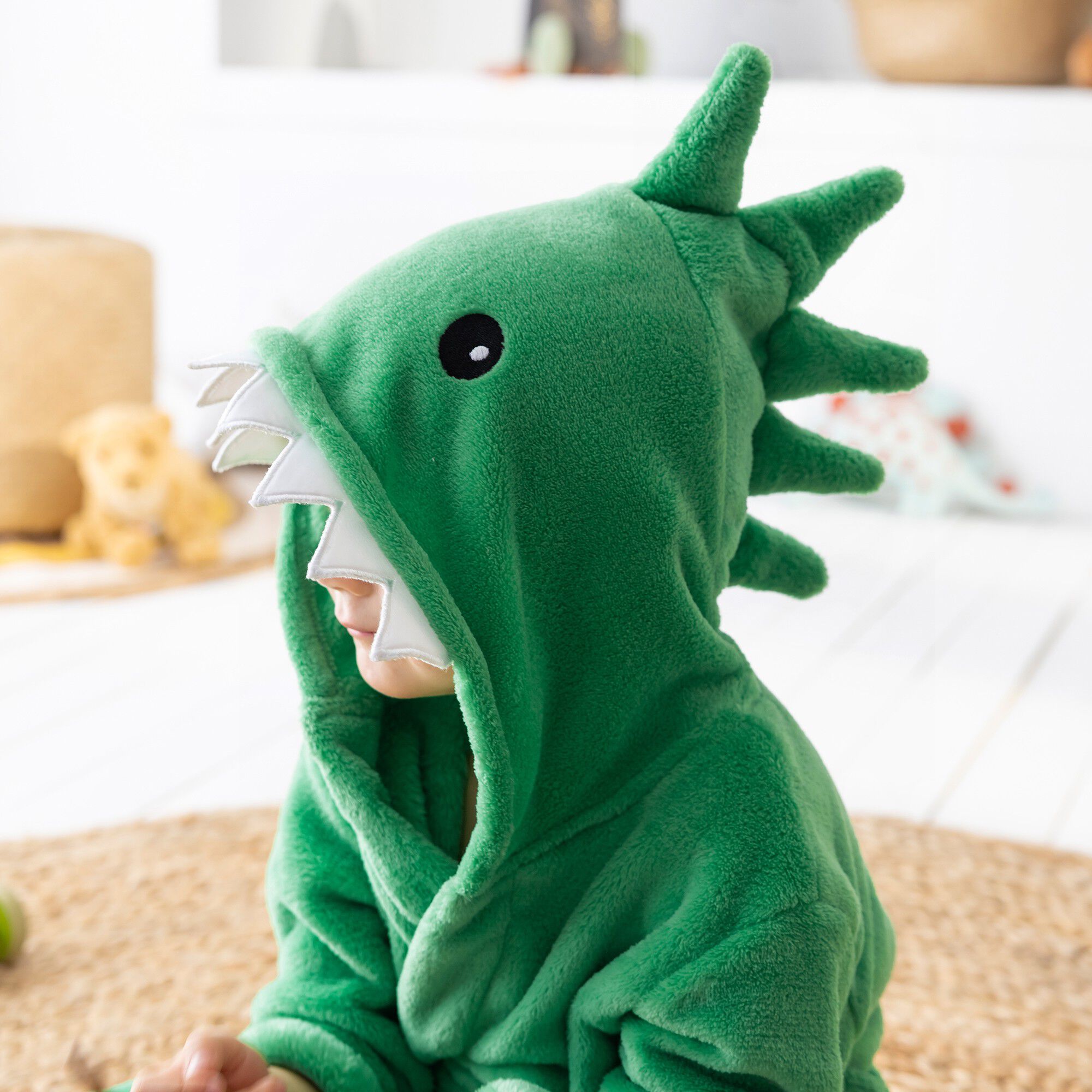 Peignoir de bain enfant dinosaure à capuche microfibre toute douce