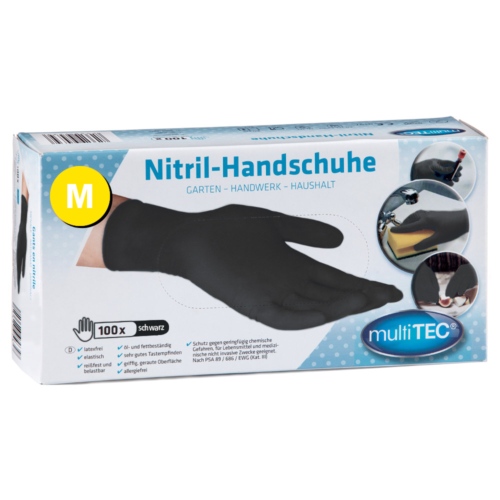 Multitec Nitril Einmalhandschuhe 100er, Größe M - Schwarz