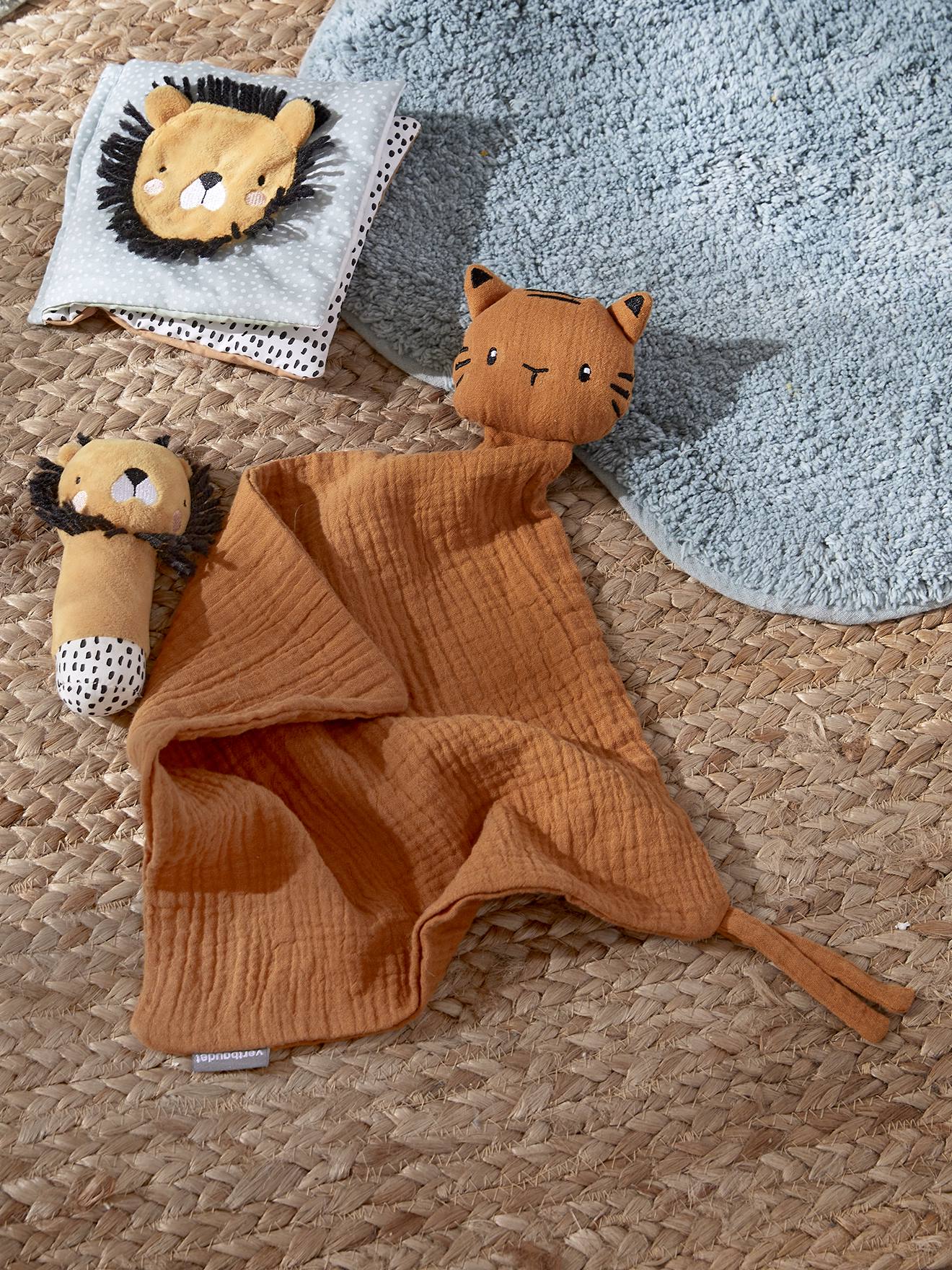 Coffret cadeau 3 pièces : doudou lange + hochet + livre imagier tanzanie