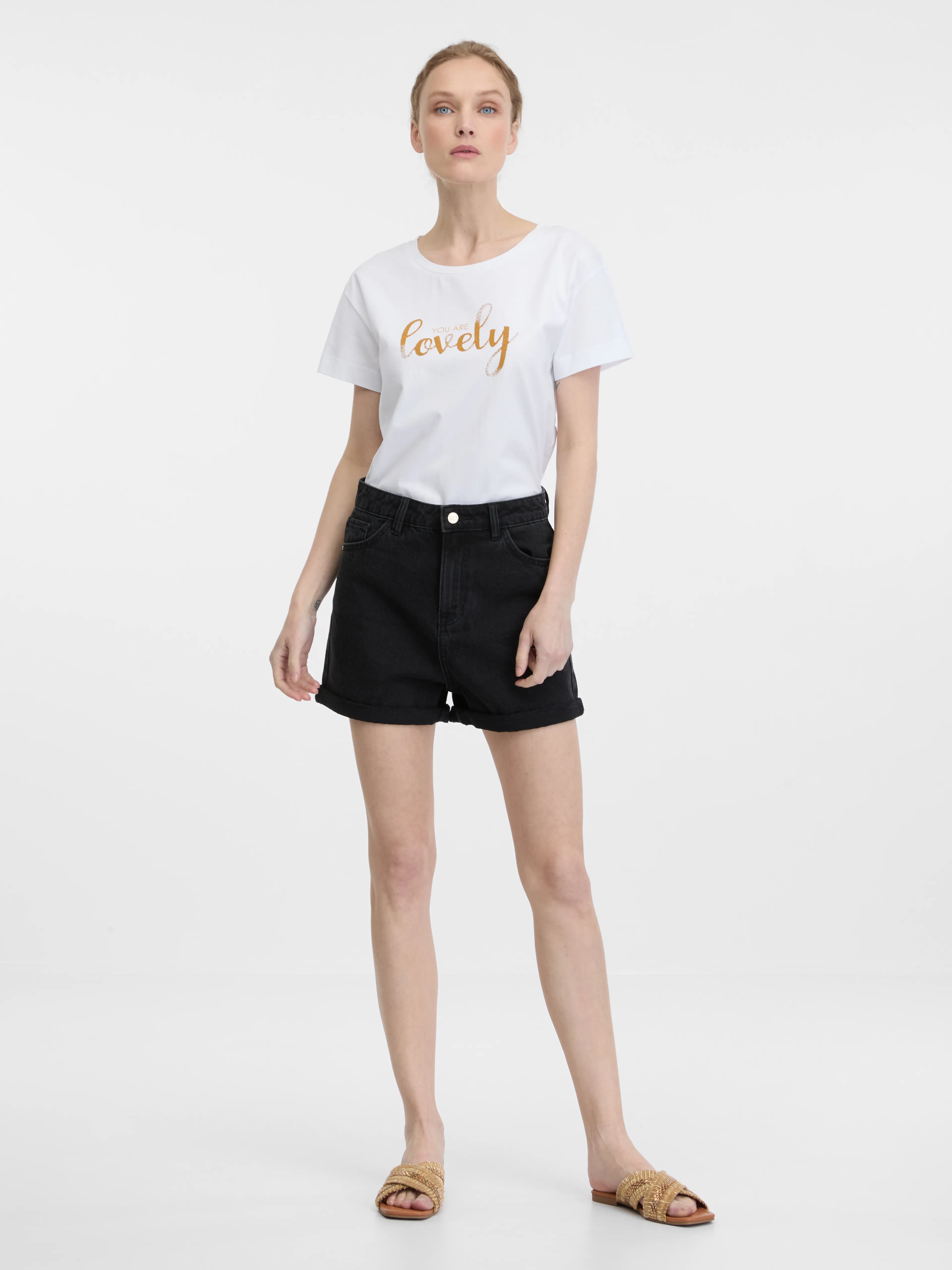 Weißes Damen-T-Shirt mit kurzen Ärmeln ORSAY