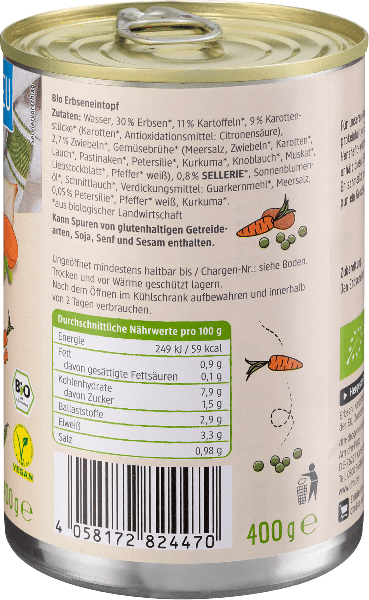 Eintopf, Erbsen mit Gemüse, 400 g