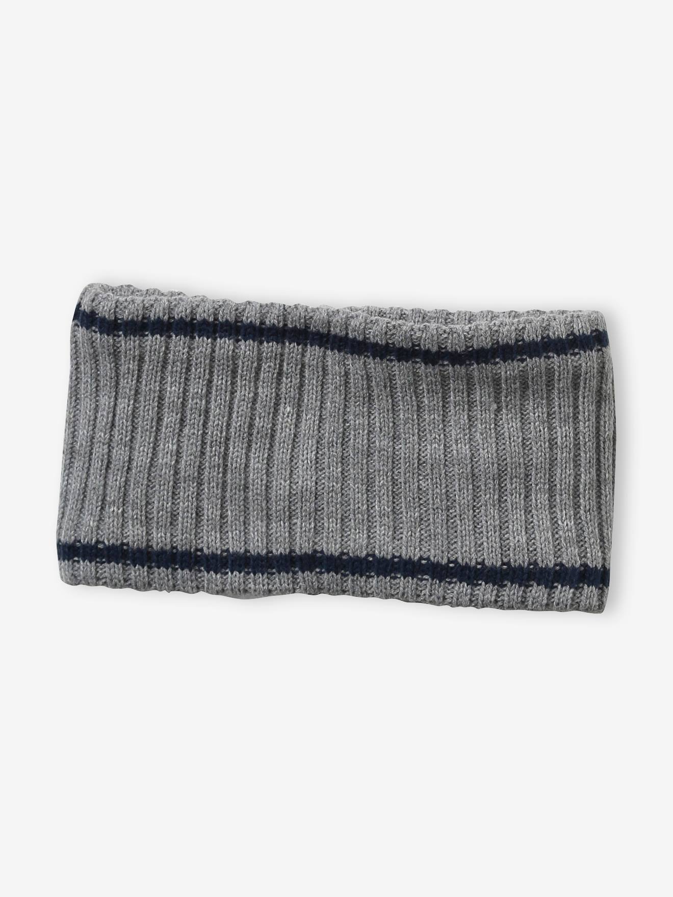 Ensemble garçon bonnet + snood + gants en maille côtelée BASICS marine
