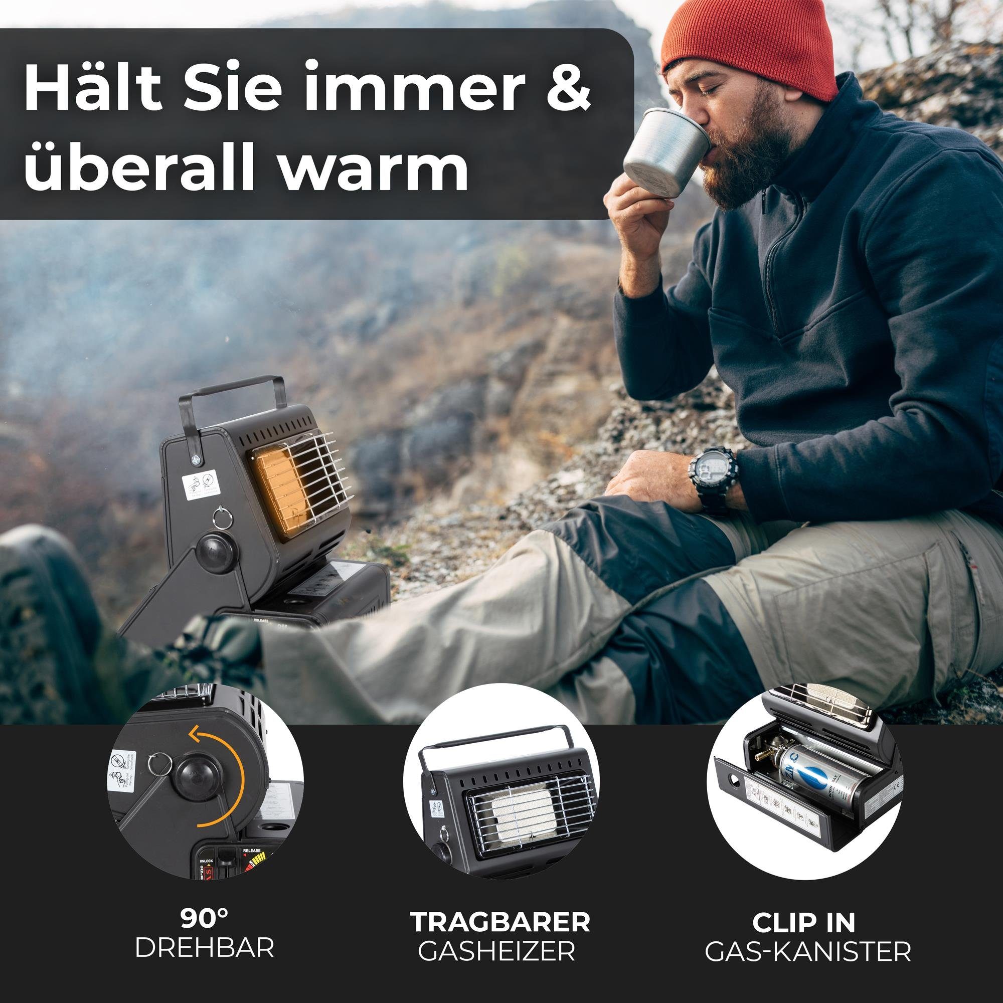 Z.M.C.GMBH Heizgerät 2in1 Tragbare Gasheizung + Camping Gas Kocher Heizung Heizstrahler, Gasheizung Keramik 1,3KW 1300 W Zeltheizung Campingheizer Gasstrahler