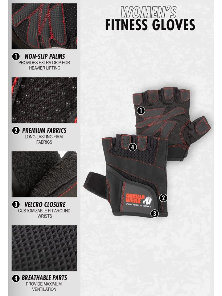 Gorilla Wear Fitness-Handschuhe für Damen - Schwarz/rot genäht günstig kaufen