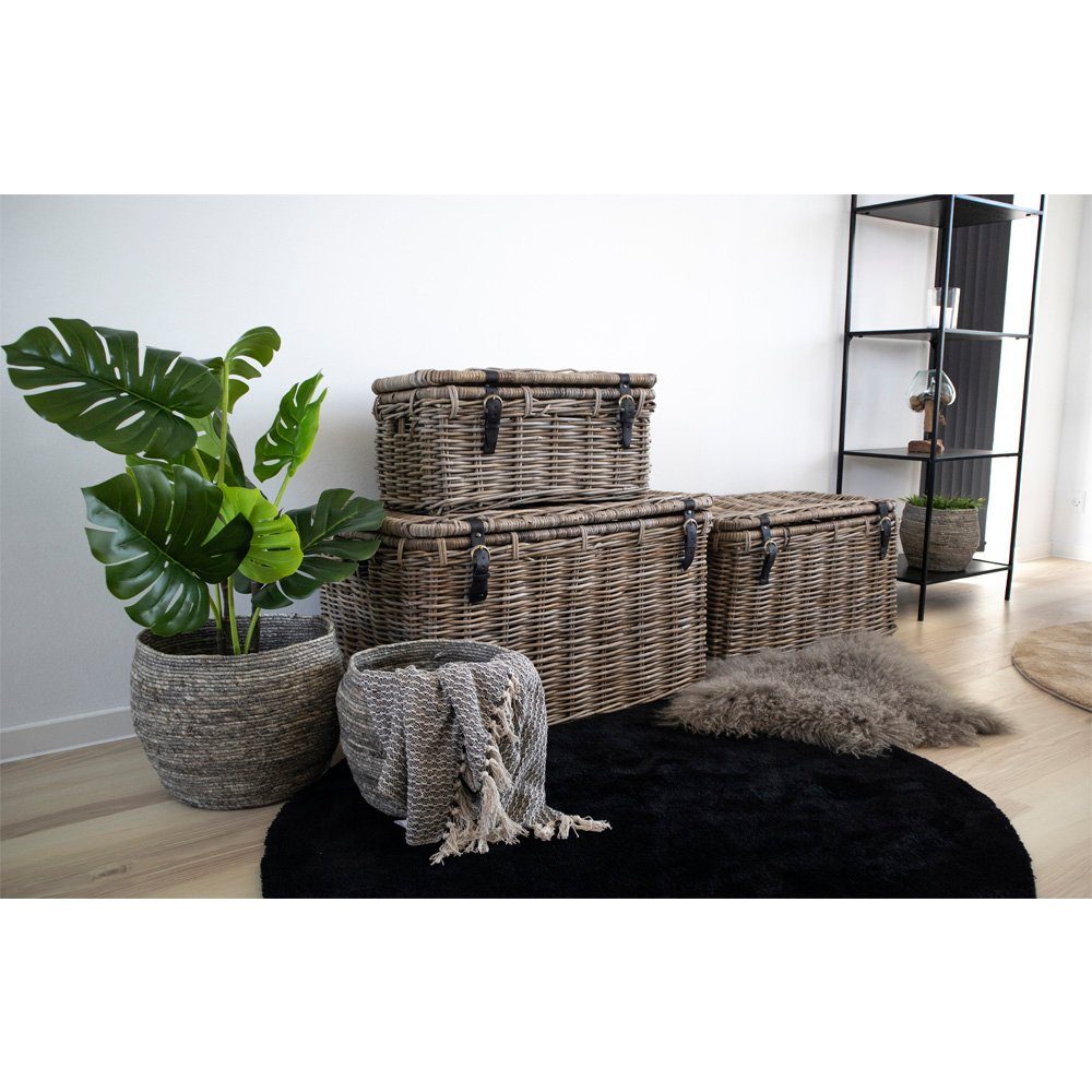 LebensWohnArt Truhe 3 tlg.Truhen-Set KOPED Kubu-Rattan + Ledergriffen