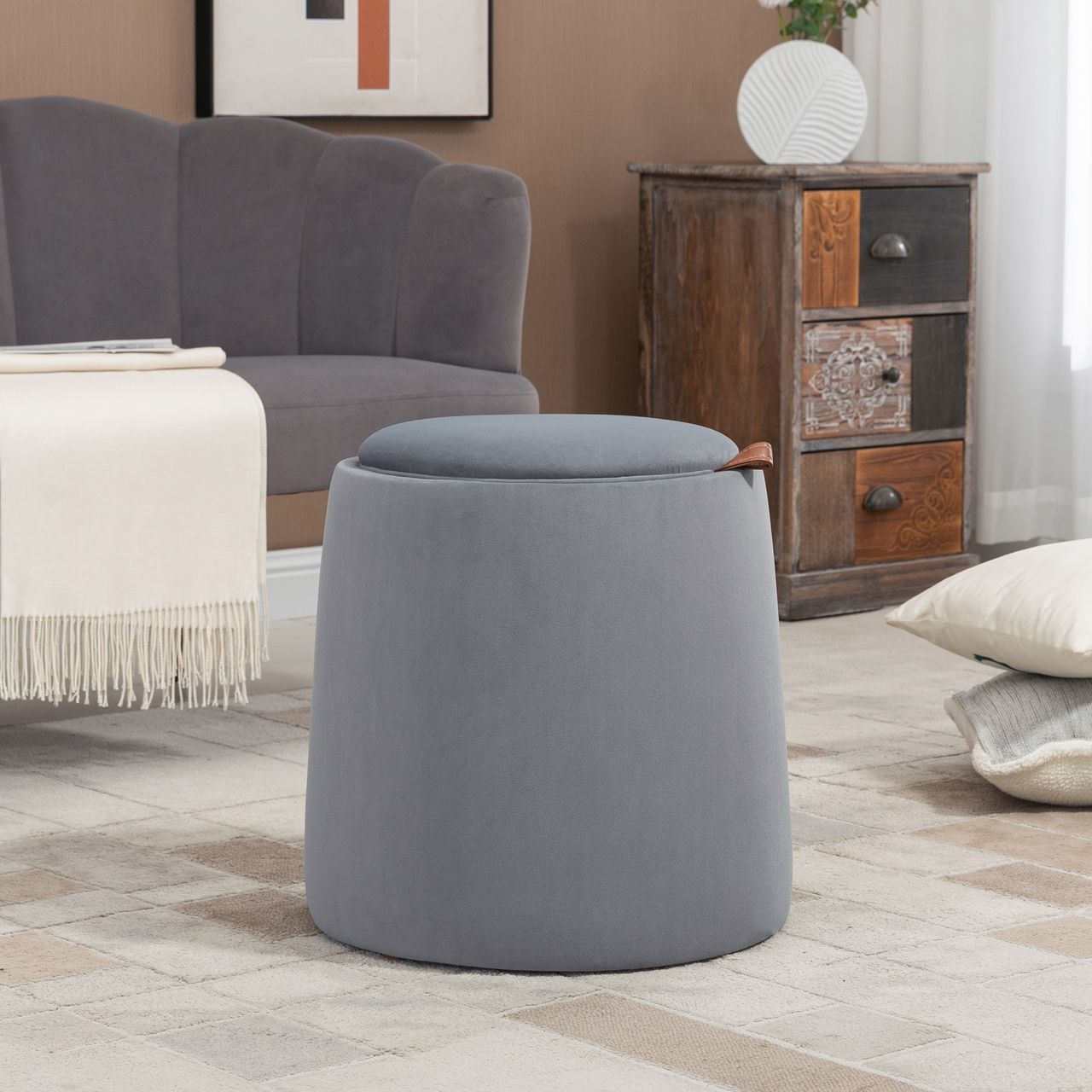 HOMCOM 2-in-1 Ottomane Sitzhocker inklusive Stauraum, abnehmbaren Deckel Grau