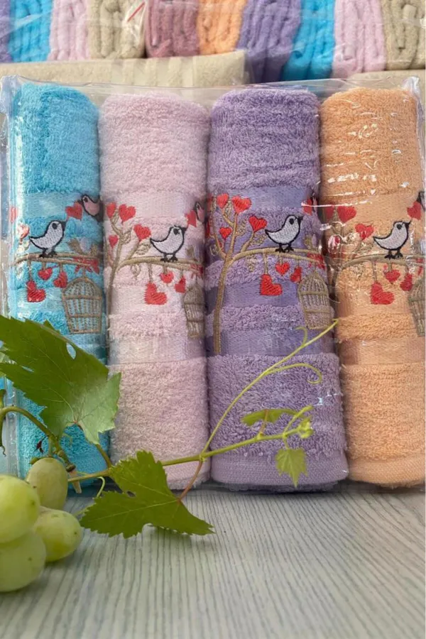 Çeyiz Diyarı  Softy Bird 4-teiliges besticktes Mitgifthandtuch-Set