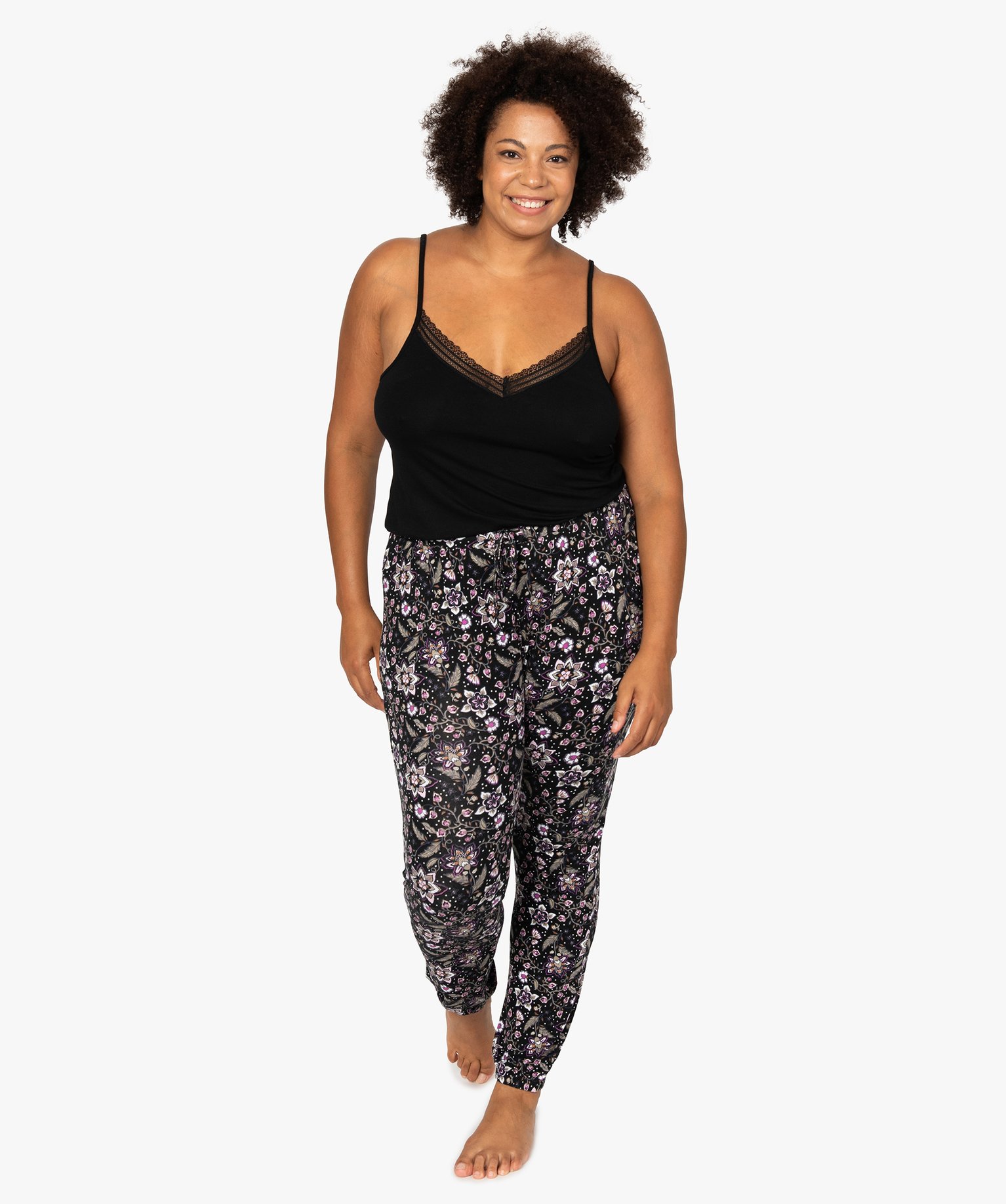 Débardeur femme grande taille en maille fluide et dentelle noir | GEMO