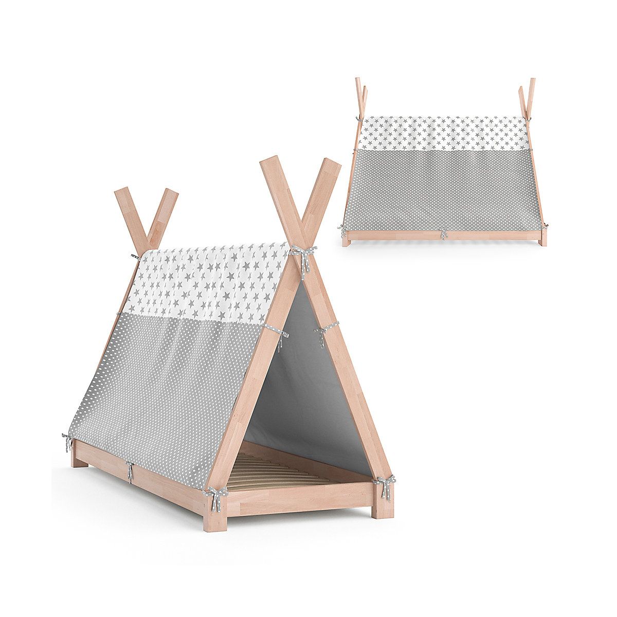 Kinderbett Hausbett Tipi + Überwurf 80x160cm Indianerzelt Indianerbett