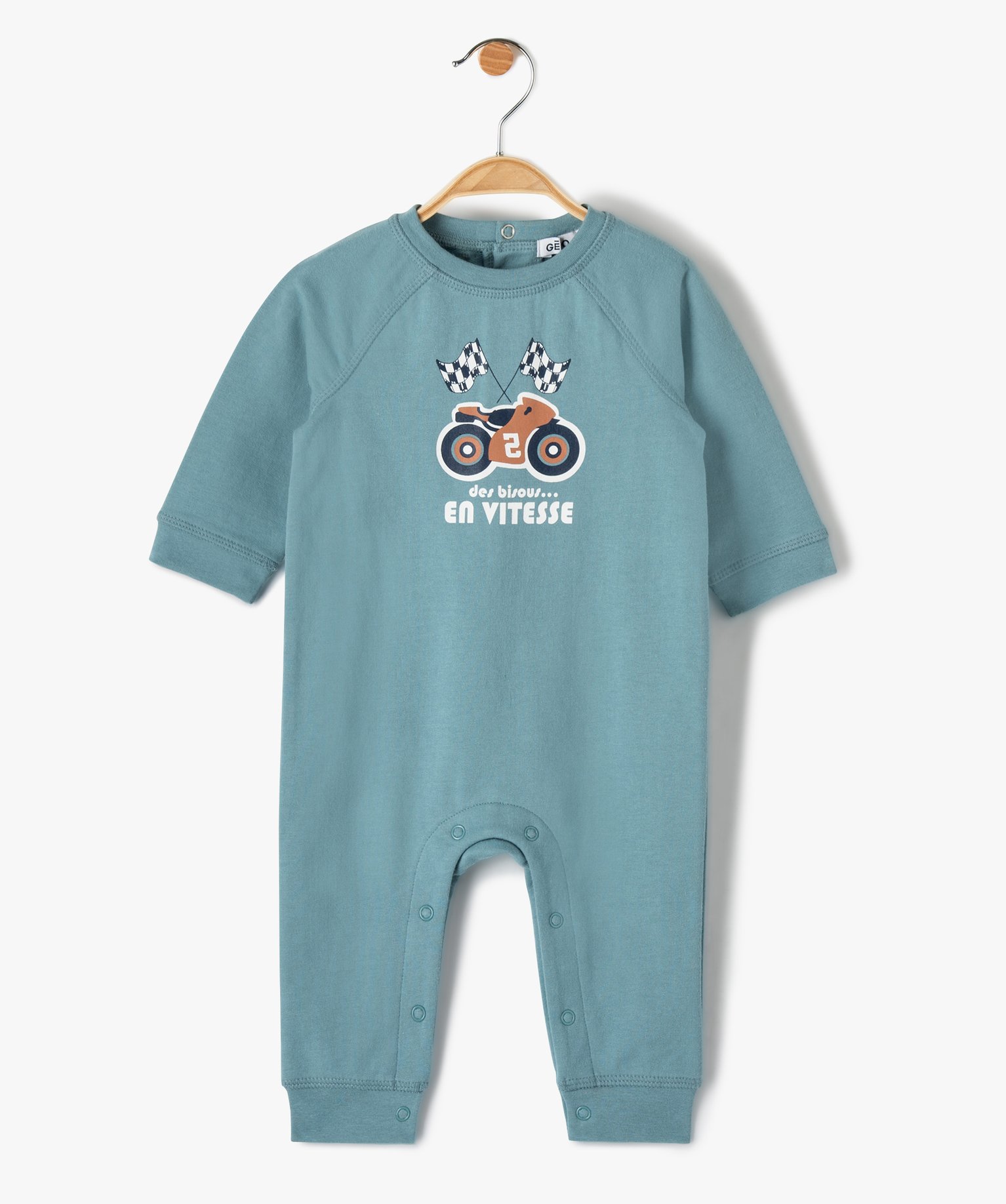 Pyjama bébé Garçon sans pieds avec motif moto vert clair | GEMO