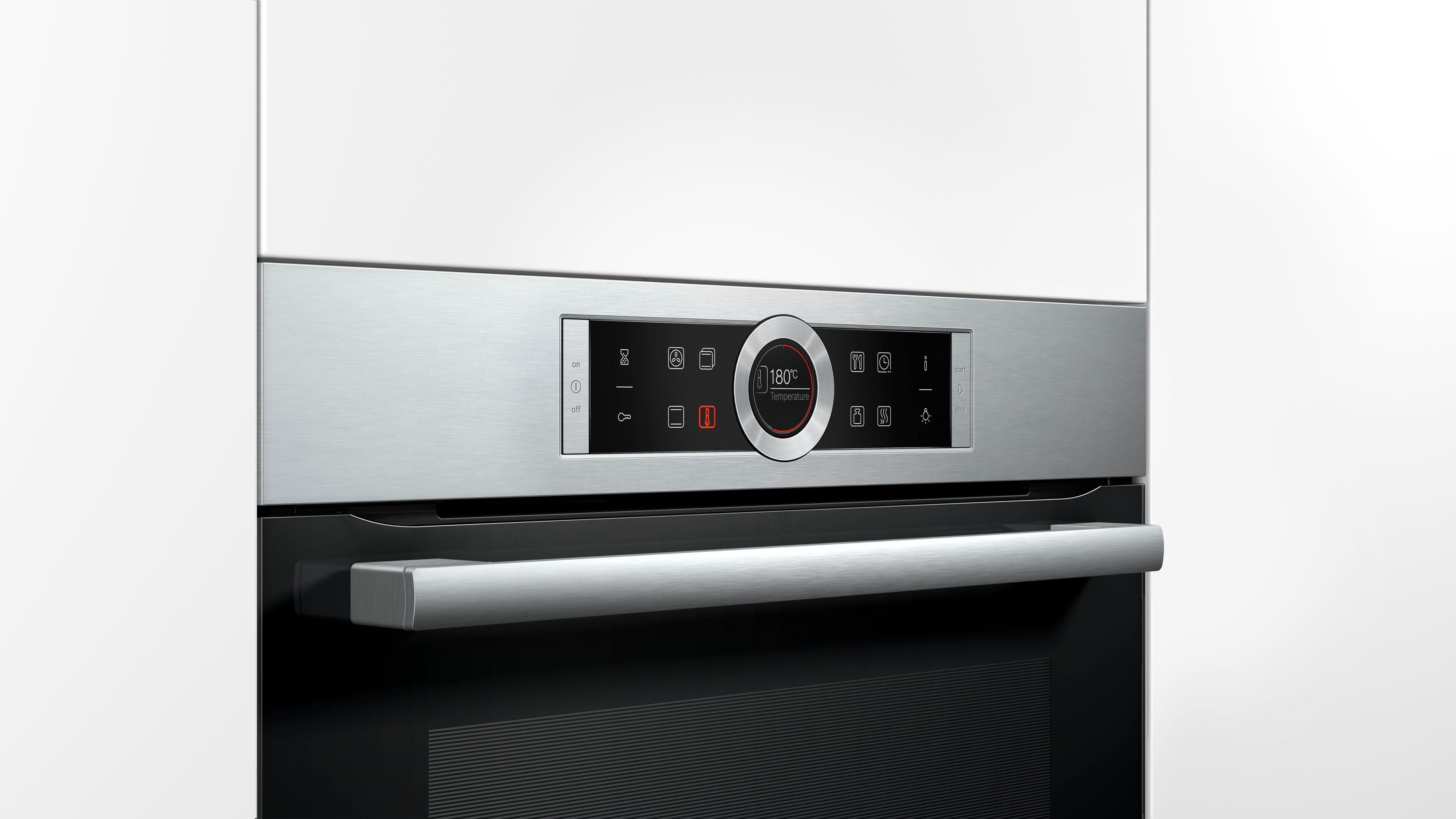 BOSCH Einbaubackofen Serie 8 HBG635B, mit Teleskopauszug nachrüstbar, ecoClean Direct, mit Pizzastufe