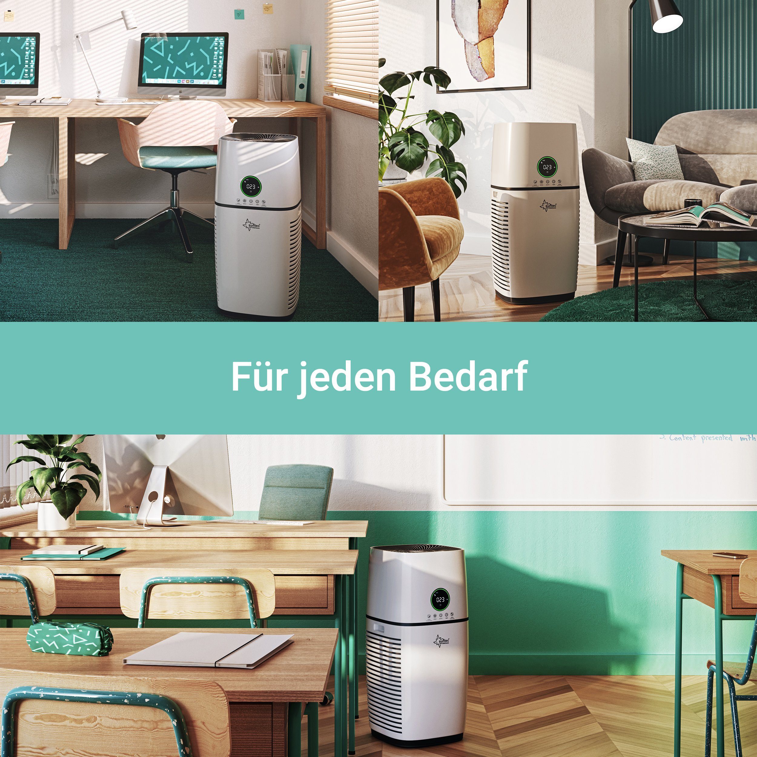 Suntec Wellness Luftreiniger AirCare 4000 VirusEx H14 MultiFilter, für 40 m² Räume, 4 in 1 Luftreinigung, Luftwäscher mit H14 HEPA-Filter, Timer, 65 W
