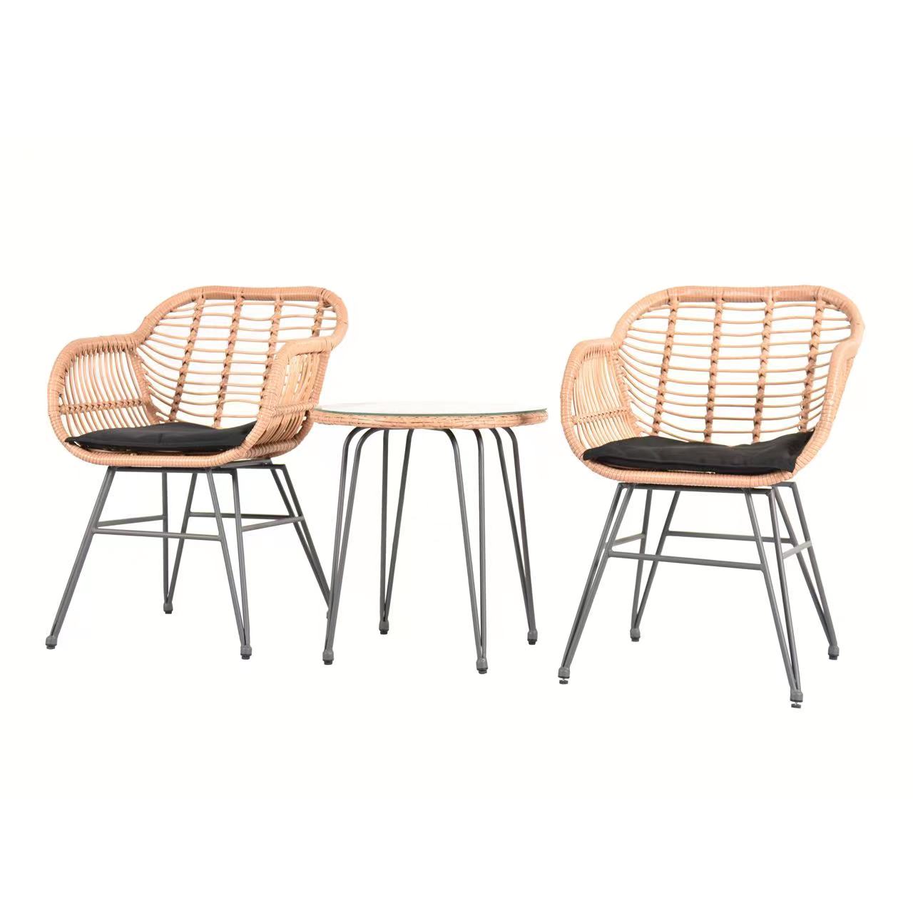 Happy Home Happy Home Casual-Set 3 tlg. Balkonset Sitzgruppe HGS43-SCH helles Rattan mit Sitzkissen in schwarz