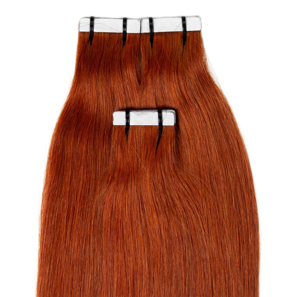 hair2heart Extensions adhésives Premium cheveux naturels #130 Rouge cuivré extensions