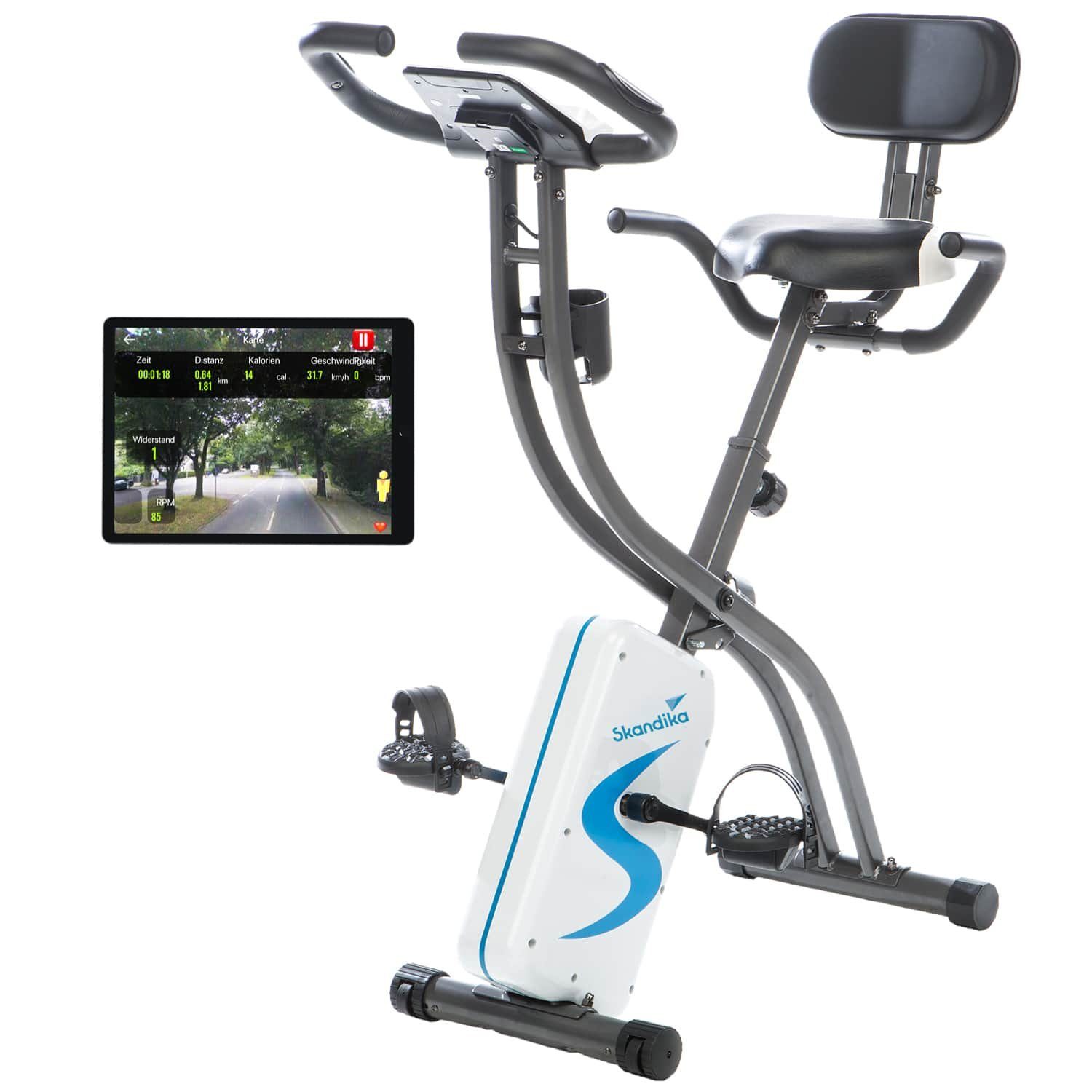 Skandika Heimtrainer Foldaway X-2000, Fitnessbike zusammenklappbar mit Bluetooth