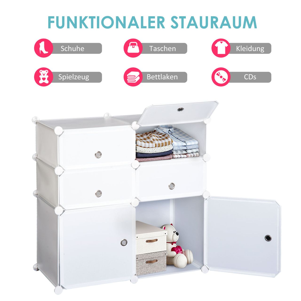 HOMCOM Schuhschrank Regal mit Aufbewahrungsboxen Kleiderschrank Weiß Grau