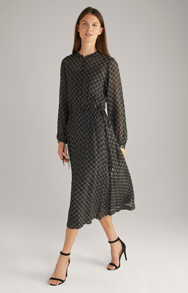 Viskose-Maxi-Kleid in Schwarz/Grau gemustert