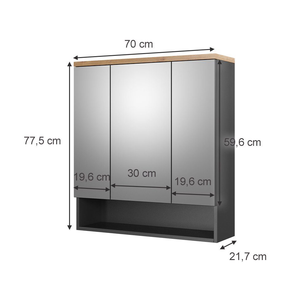 Vicco Spiegelschrank Badspiegel Badschrank EDEN Anthrazit / Artisan