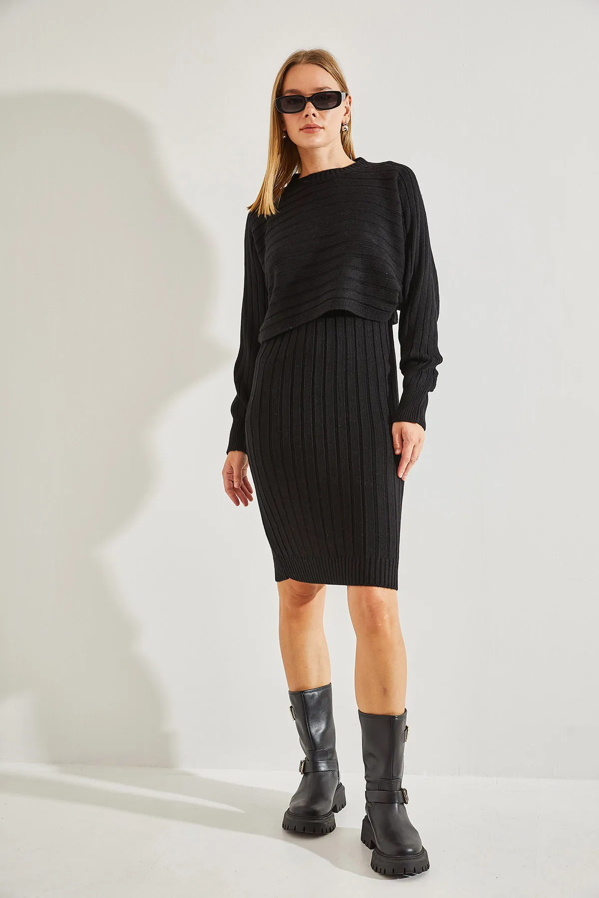 Bianco Lucci  Damen-Strickwaren-Trägerkleid-Pullover-Doppelset