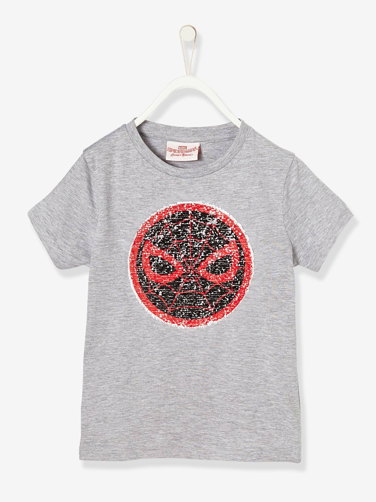 T-shirt garçon Spiderman® à sequins réversibles gris chiné