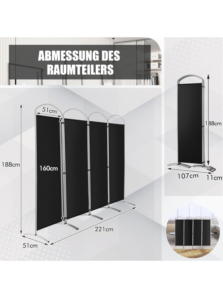 COSTWAY Raumteiler 4 tlg. 188cm in Schwarz günstig kaufen onesize