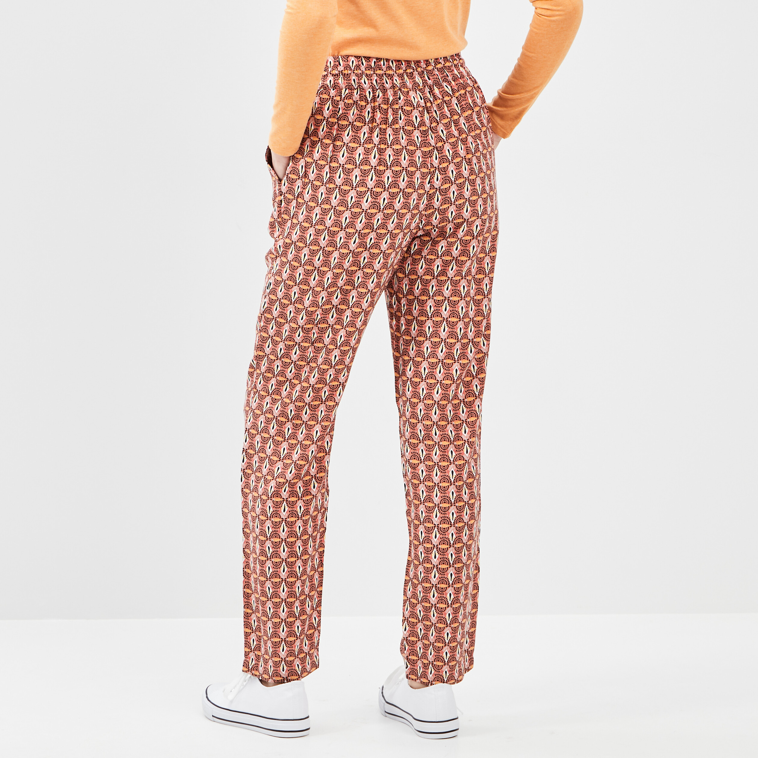 Pantalon droit fluide à pampilles vieux rose femme | La Halle